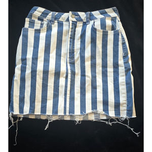 Hollister High Rise Denim Mini Jean Skirt Blue White Juniors 5 Raw Hem